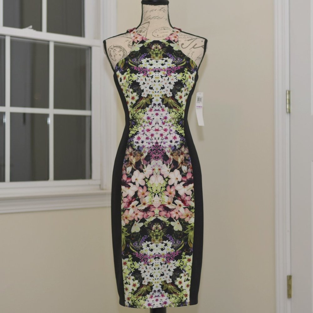 NWT Maggy London floral kaleidoscope bodycon dress